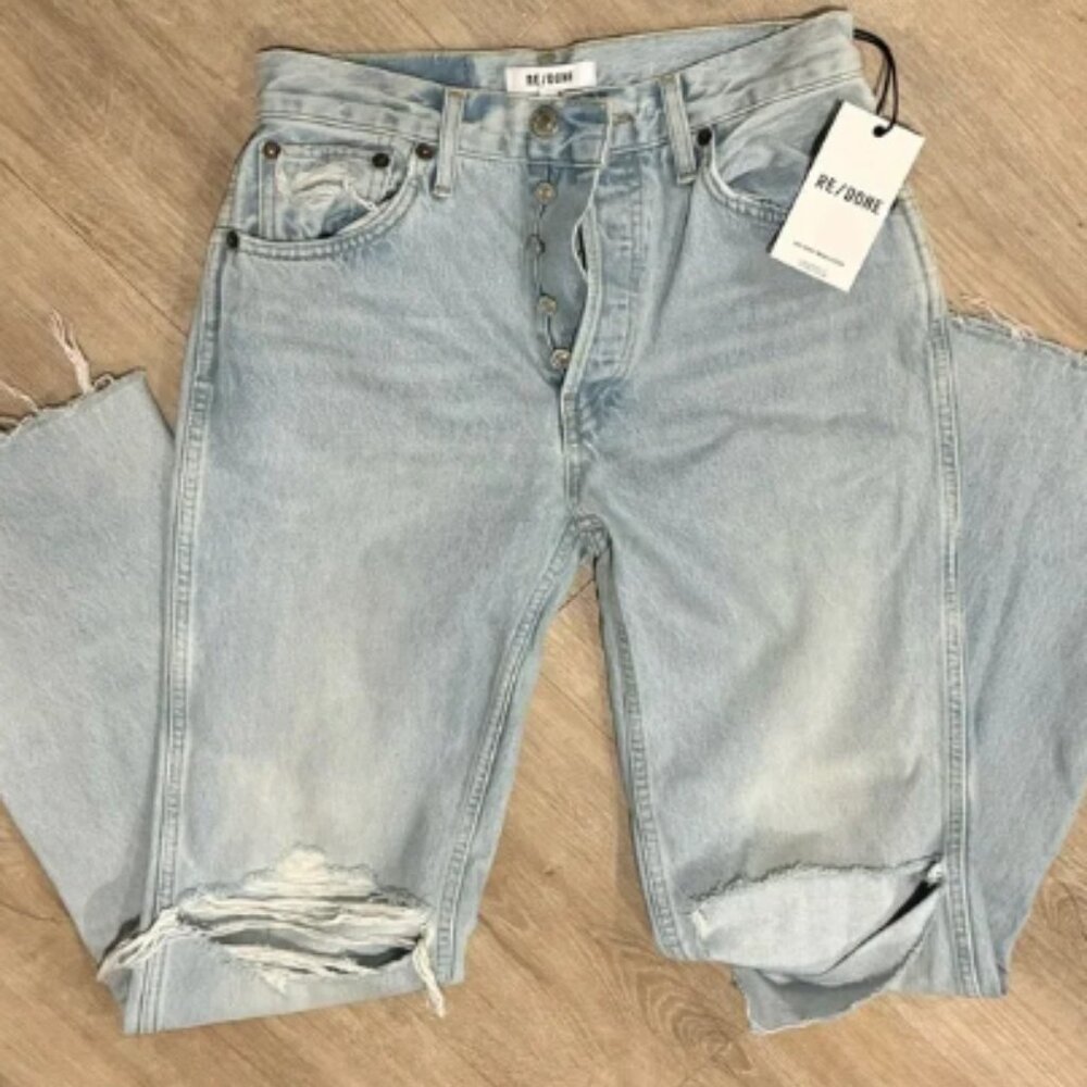 Re/Done Light Blue Distressed 90s high rise loose distressed Jeans